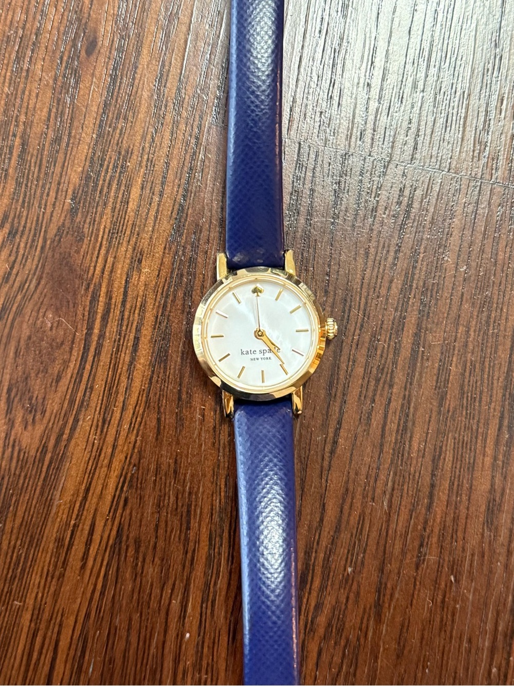 Kate Spade Tiny Metro Watch Gold-Tone Case with Navy Leather Strap - Picture 3 of 4